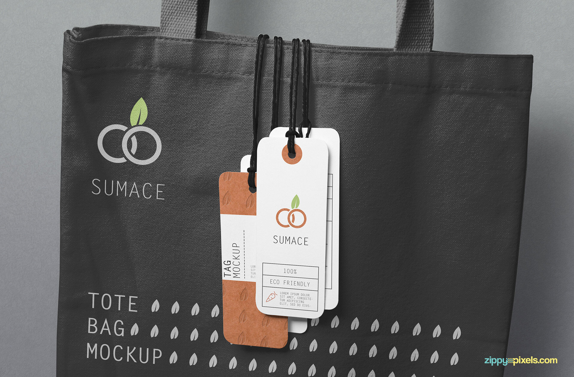 4 Hanging Tags on a Tote Bag Mockup FREE PSD