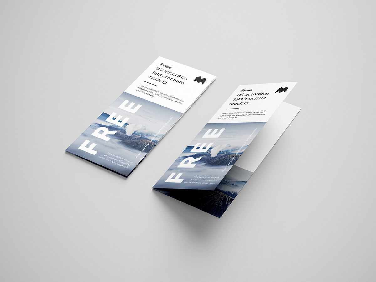 4 Perspective and Top-View Accordion Brochure Mockups FREE PSD