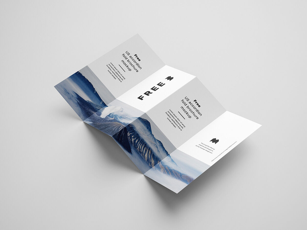 4 Perspective and Top-View Accordion Brochure Mockups FREE PSD