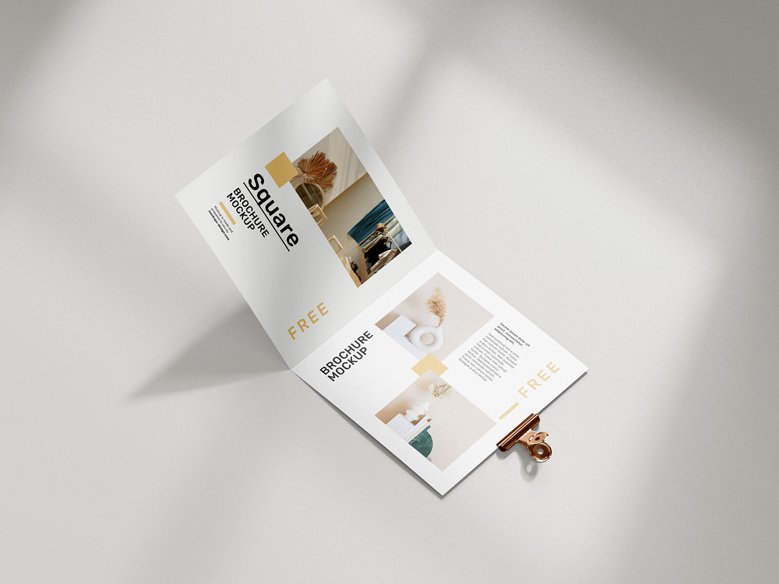 5 Bi-Fold Square Brochure Mockups with a Clip FREE PSD