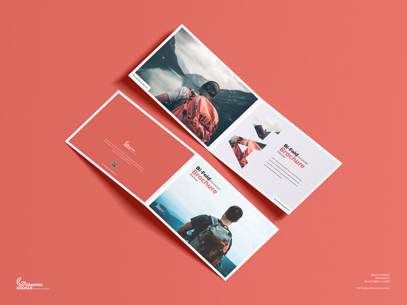 A4 Bi-Fold Horizontal Brochure Mockup with Inner and Outer View FREE PSD