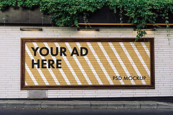 Advertising Outdoor Roadside Billboard on Brick Wall Mockup FREE PSD
