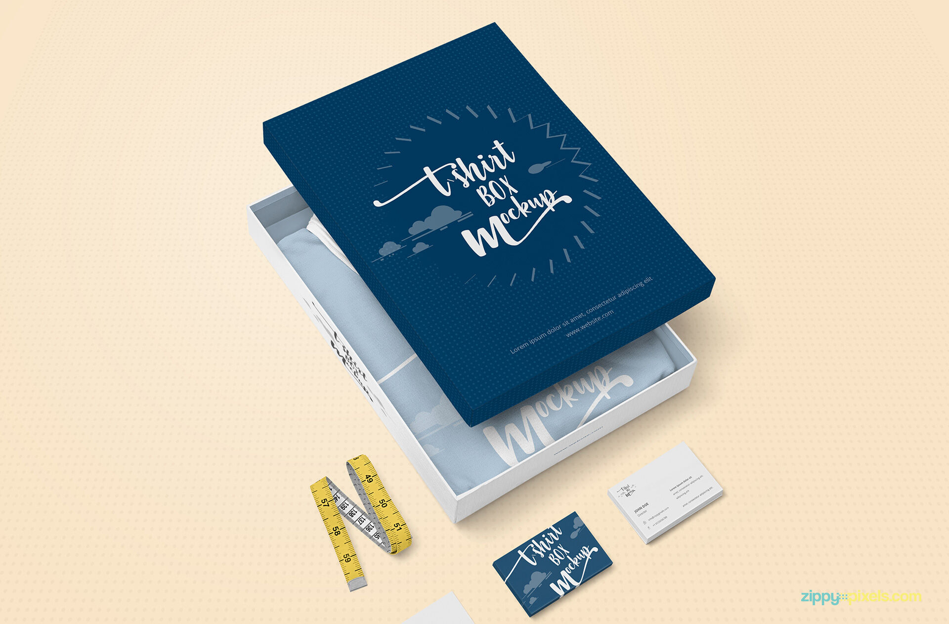 Apparel Packaging Box with Business Cards Mockup FREE PSD