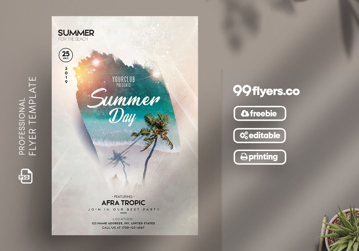 Artistic Sparkly Summer Day Party Flyer Template FREE PSD