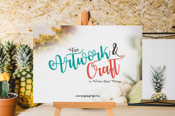 Artwork On Wooden Stand Mockup FREE PSD