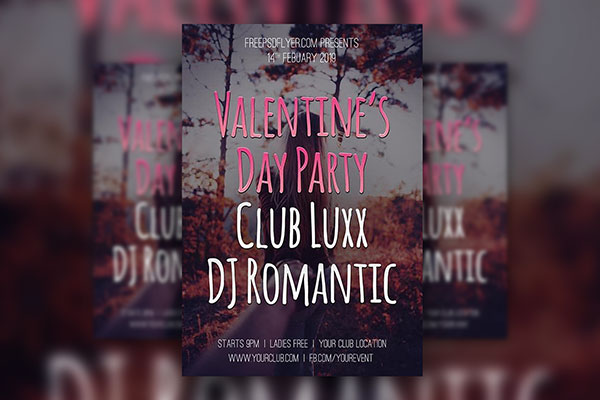 Autumn Theme Valentine's Day Club Party Flyer Template FREE PSD