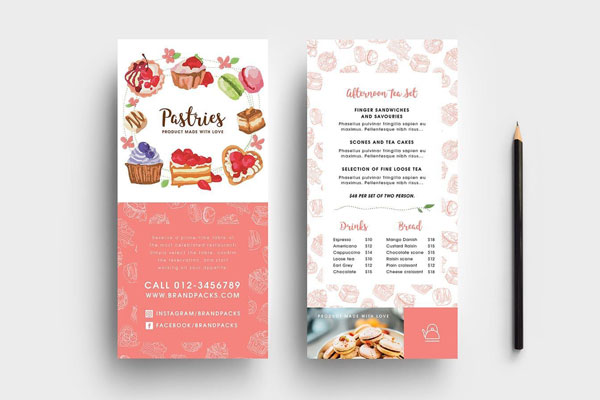 Bakery DL Cards Template Featuring Back and Front Side FREE PSD