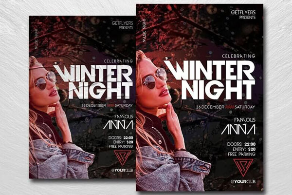 Black and Dark Red Winter Night Party Flyer Template FREE PSD