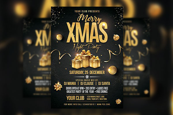 Black and Gold Christmas Party Flyer Template FREE PSD