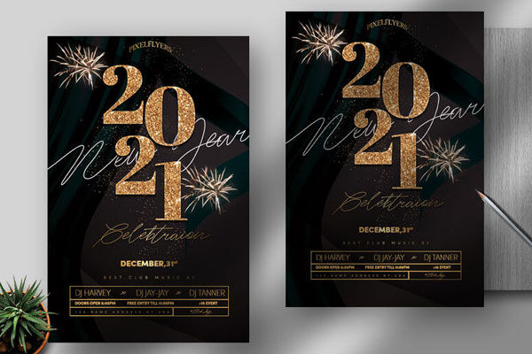 Black and Golden New Year Flyer Template FREE PSD