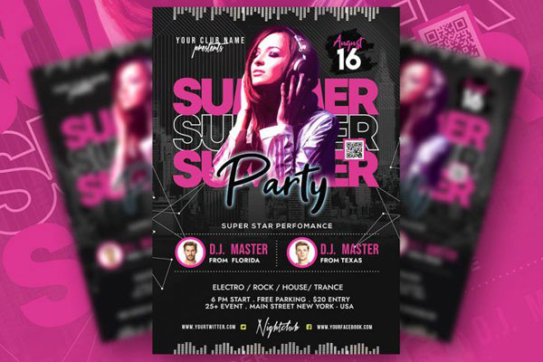 Black and Pink Party Flyer Template FREE PSD