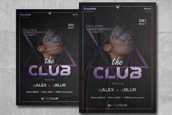 Black and Purple Abstract Club Party Flyer Template FREE PSD