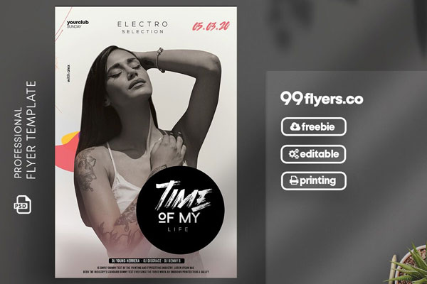 Black and White Club Party Flyer Template FREE PSD