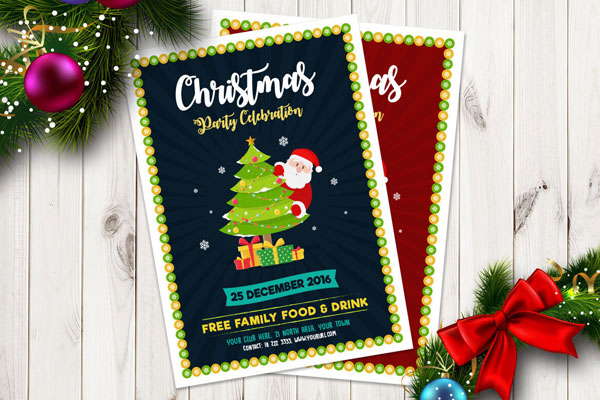 Bold Illustrated Christmas Party Flyer Template FREE PSD