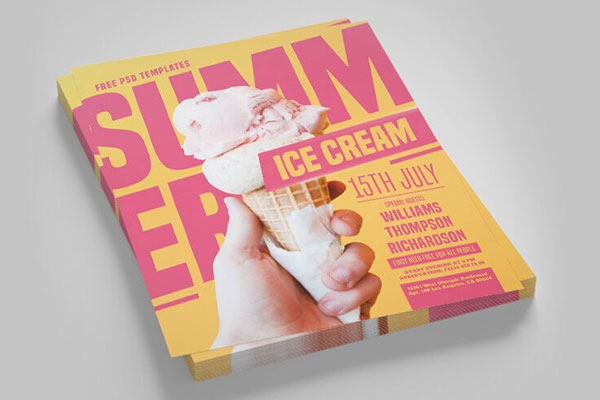 Bold Modern Ice Cream Shop Advertising Flyer and Facebook Templates FREE PSD