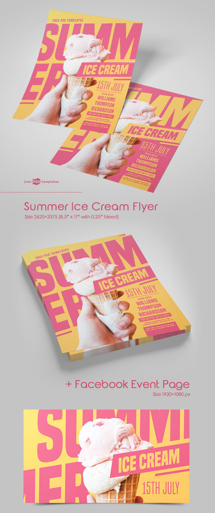 Bold Modern Ice Cream Shop Advertising Flyer and Facebook Templates FREE PSD
