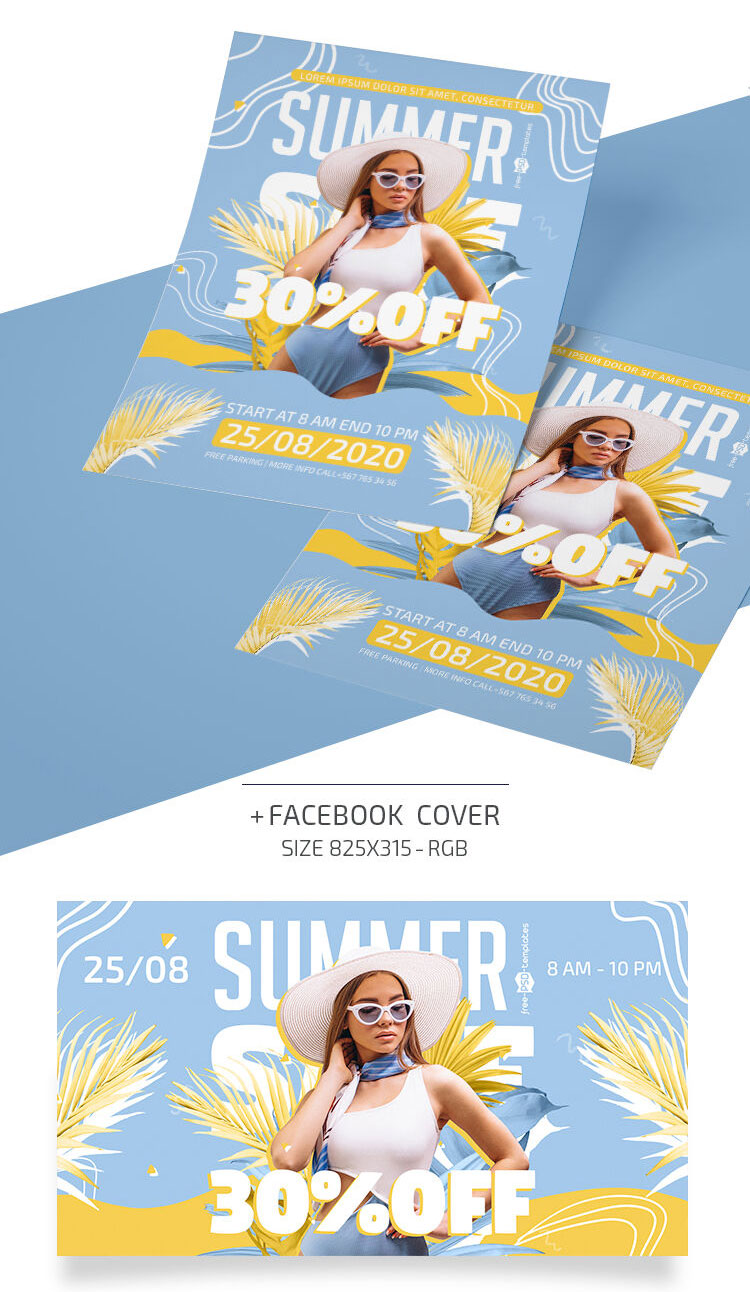 Border Abstract Summer Sale Flyer and Facebook Template FREE PSD