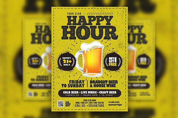 Border Yellow and Black Happy Hour Flyer Template Free Download ...