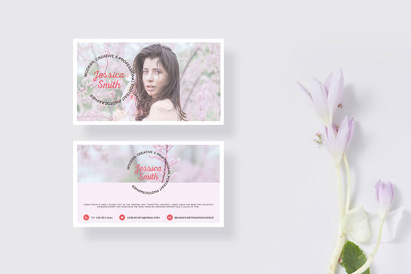 Business Card Front and Back with Blooming Flower aside Mockup FREE PSD