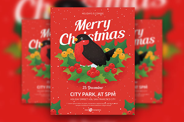 Cartoon Merry Christmas Party Invitation Flyer Template FREE PSD