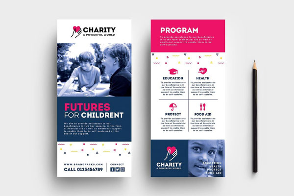Charity DL Cards Template Featuring Children Photos FREE PSD