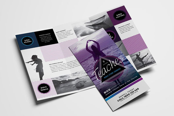 Church Trifold Brochure and Poster Templates Featuring Motivational Photos FREE PSD