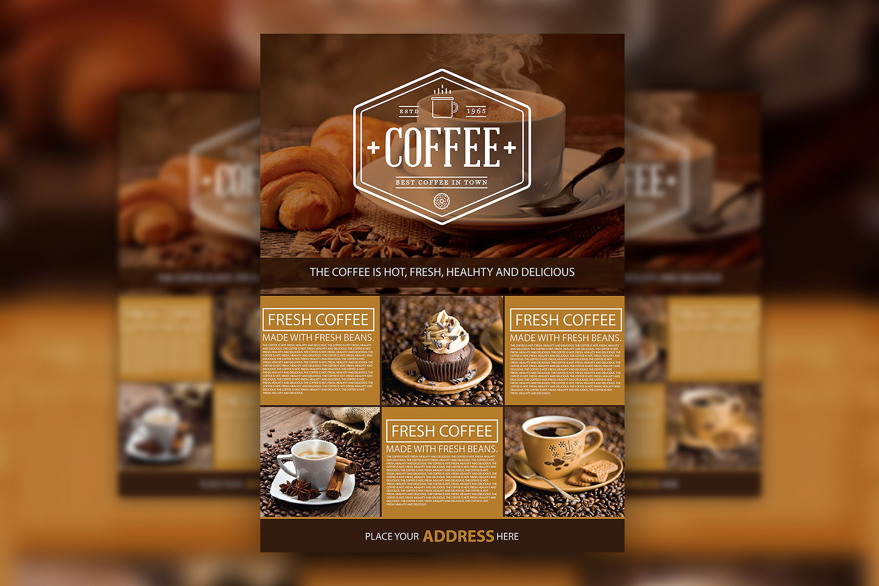 Classic Grid A4 Coffee Shop Flyer Template FREE PSD