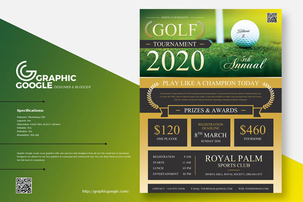Classy Modern Golf Tournament Flyer Template FREE PSD