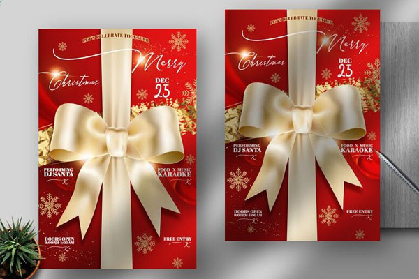 Costco 2022 Christmas Flyer Classy Red Christmas Flyer Template With A Golden Bow (Free) - Resource Boy