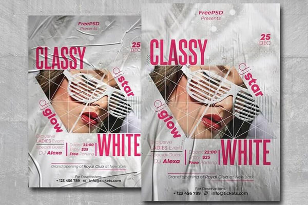 Classy White Nightclub Party Flyer Template FREE PSD