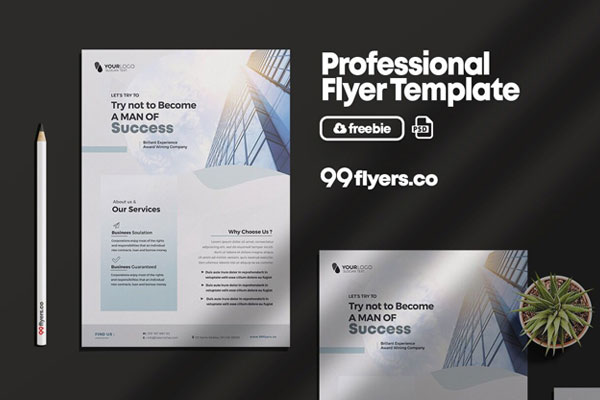 Clean white Corporate Flyer Template FREE PSD