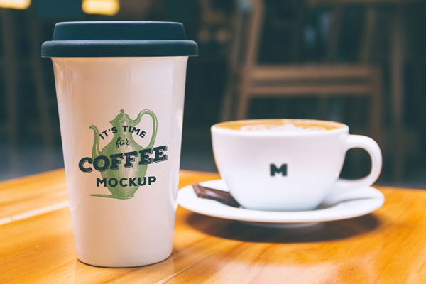 Coffee Mug Mockup With A Cup On Table FREE PSD