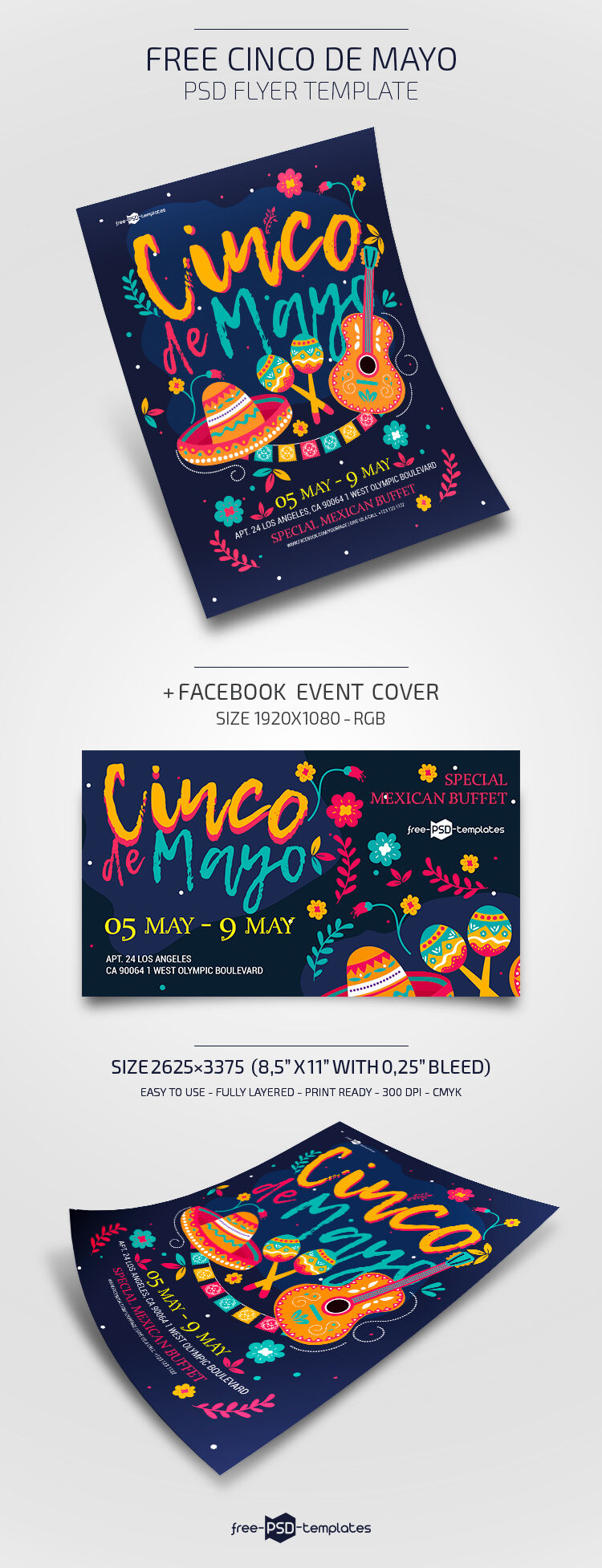 Colorful Illustrated Cinco De Mayo Flyer Template FREE PSD