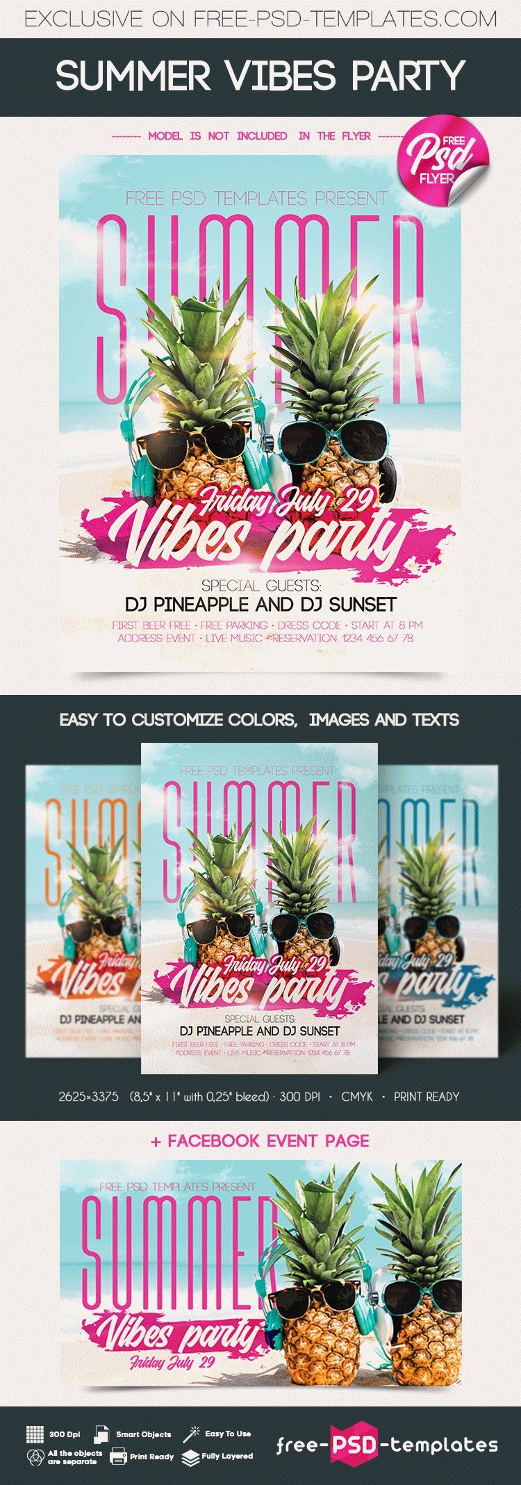 Colorful Summer Party Flyer Template FREE PSD