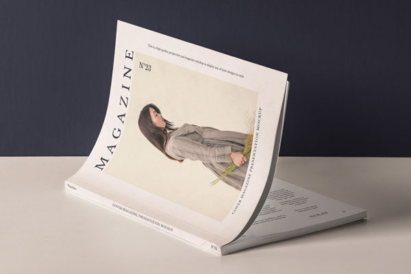 Cover Magazine Mockup with 3/4 View FREE PSD