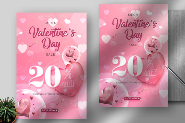 Cute and Pink Valentines Day Sale Flyer Template FREE PSD