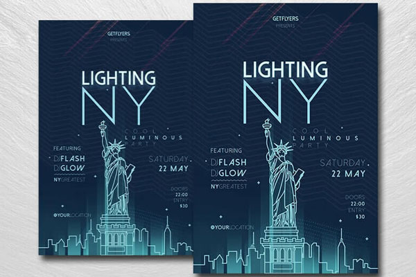Cyan Neon Nightclub Flyer Template FREE PSD