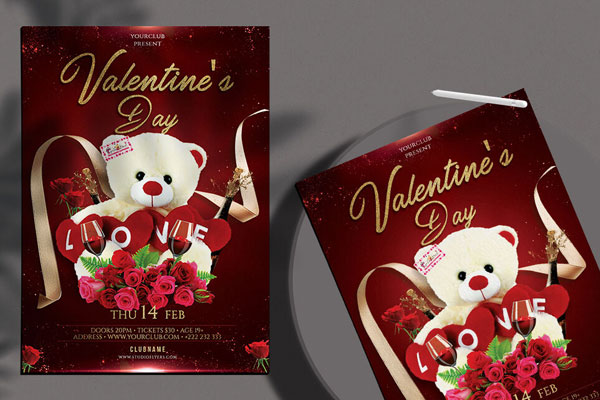 Dark Red Valentine's Day Flyer Template FREE PSD
