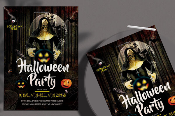 Dark Scary Halloween Party Flyer Template FREE PSD