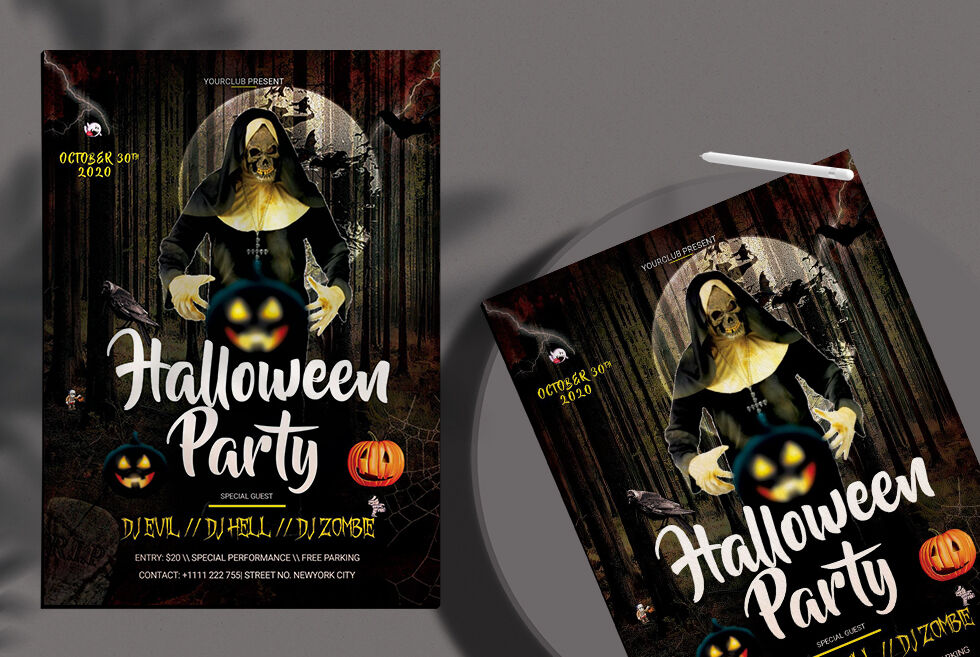 Dark Scary Halloween Party Flyer Template FREE PSD