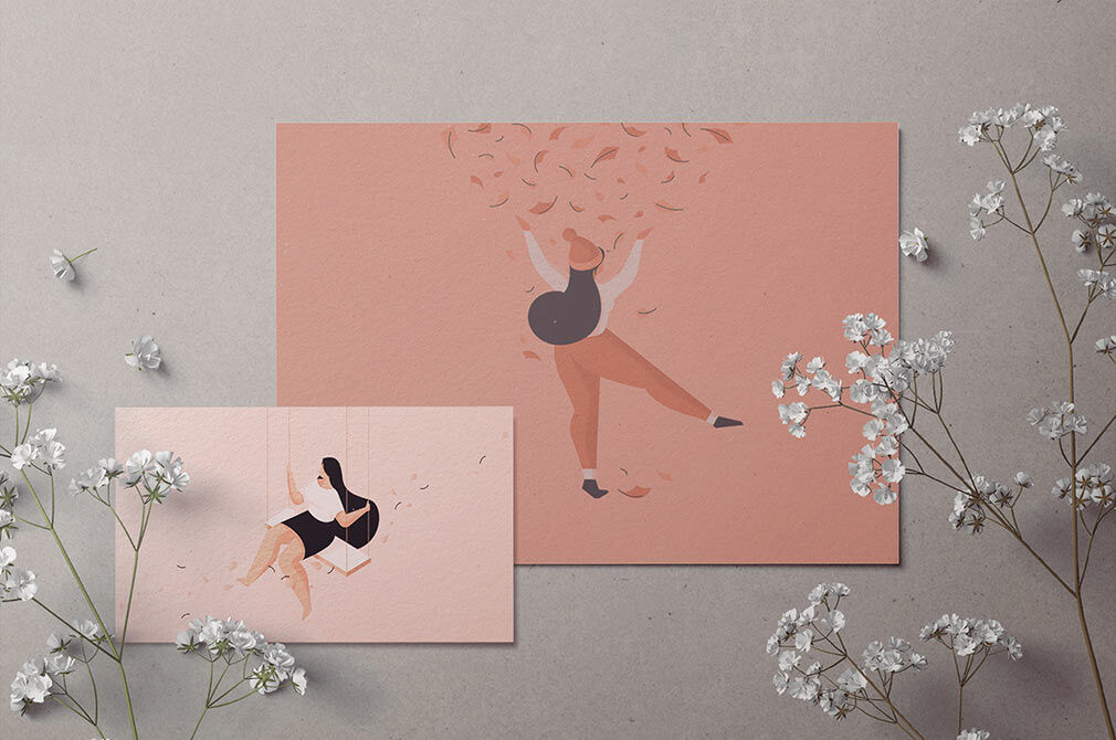 Different Sizes Cards and Cosmetic Bottle in Floral Setting Mockup FREE PSD