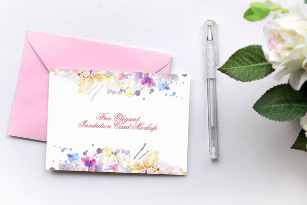 Elegant Invitation Card and Envelope Mockup FREE PSD