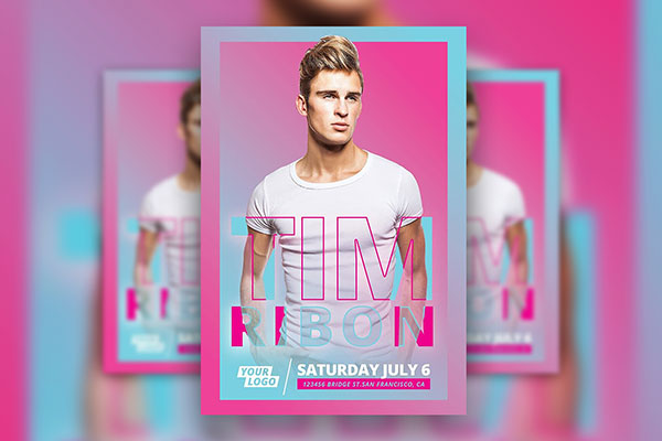 Event and Party Flyer Template with Pink and Cyan Theme FREE PSD