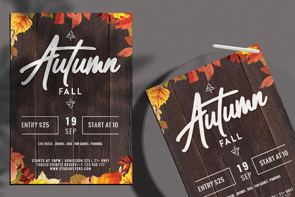 Wooden Leafy Border Fall Event Flyer Template (FREE) - Resource Boy