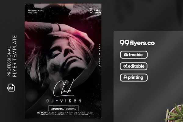 Feminine DJ Night Club Flyer Template FREE PSD