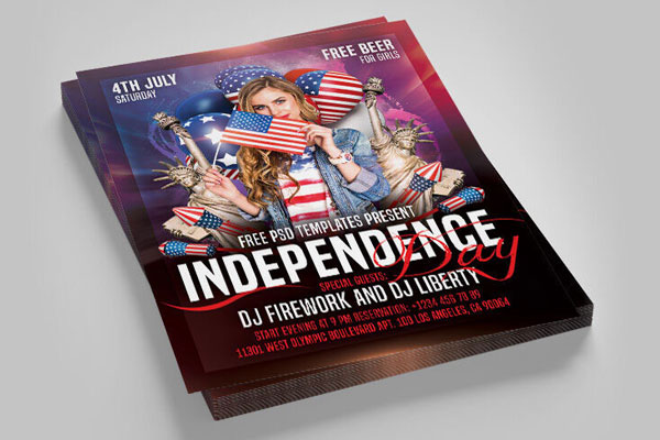 Feminine Independence Day Facebook Cover and Flyer Template FREE PSD