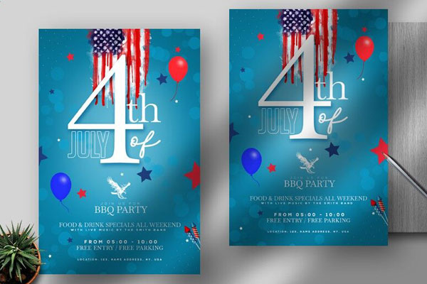 Festive Fun Memorial Day Flyer Template with a Blue Theme FREE PSD