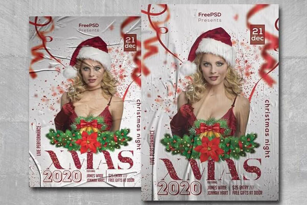 Festive Red, Green and White Christmas Party Flyer Template FREE PSD