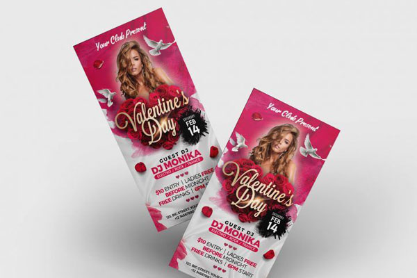 Floral Pink and White Valentines Day Party Flyer Template FREE PSD