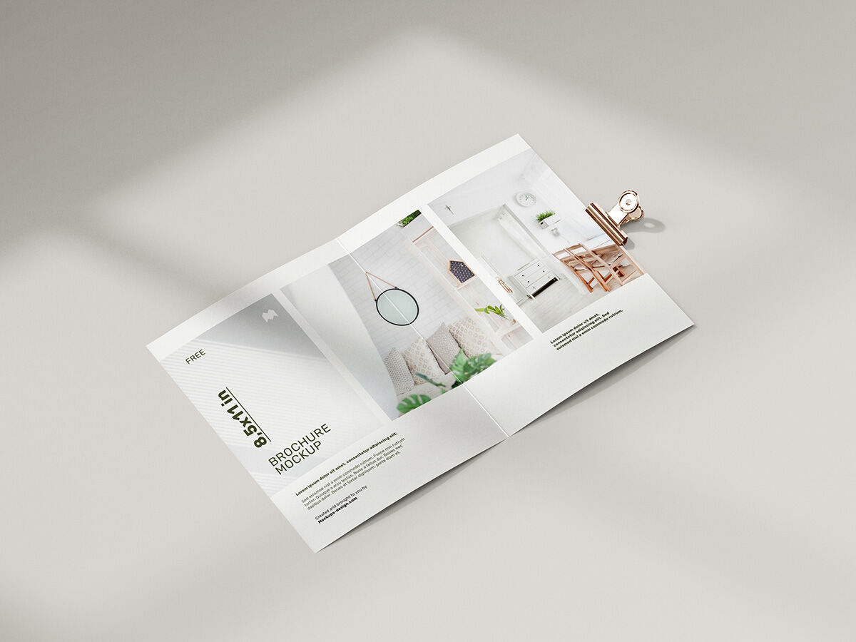 Folded Brochure with a Bronze Metalic Clip on the Side Mockup FREE PSD